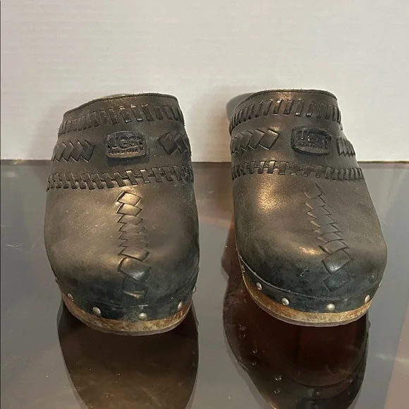 UGG Black Leather Woven Clogs - Picture 3 of 7